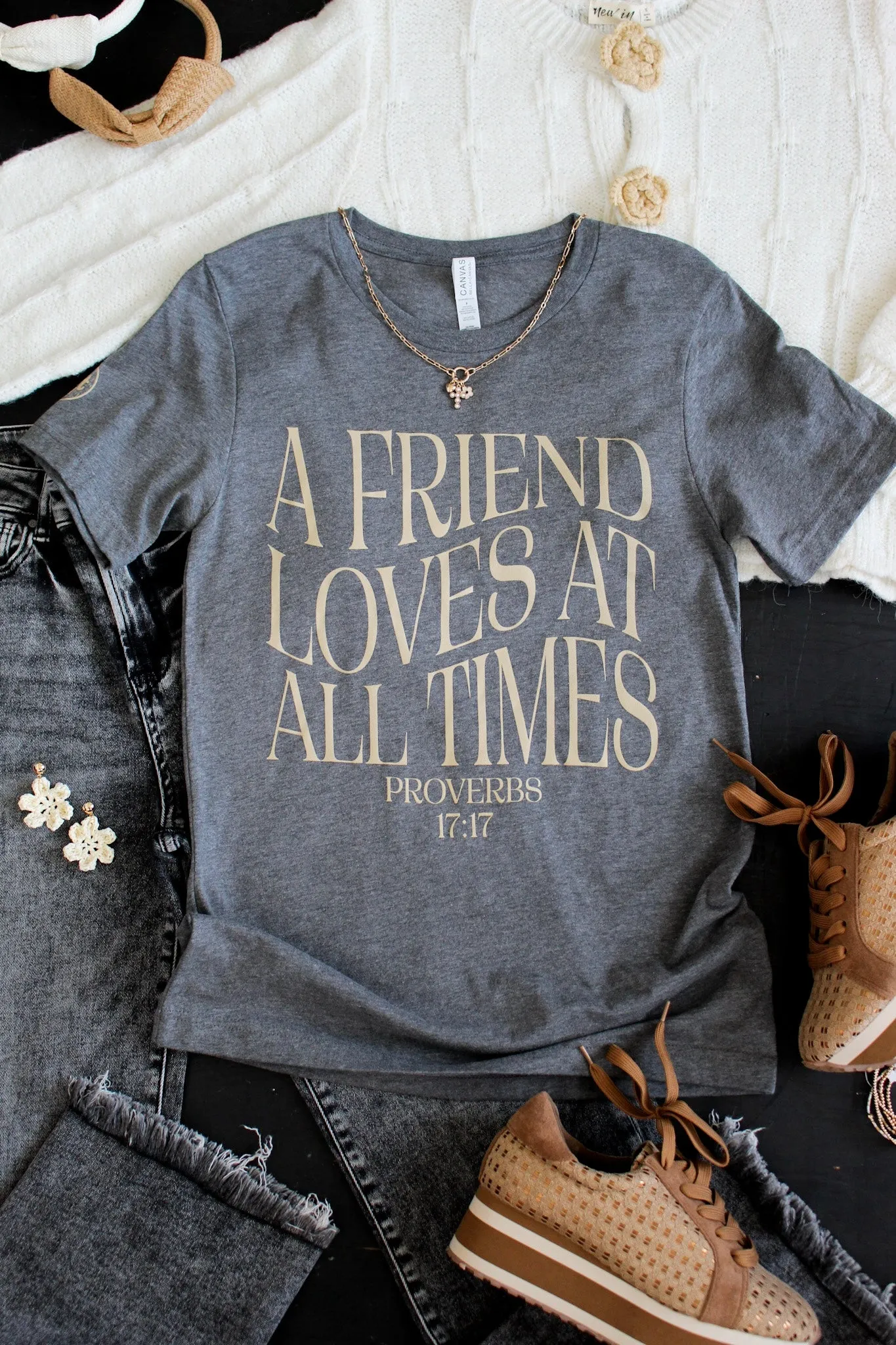 A Friend Loves At All Times Graphic Tee • Charcoal Grey