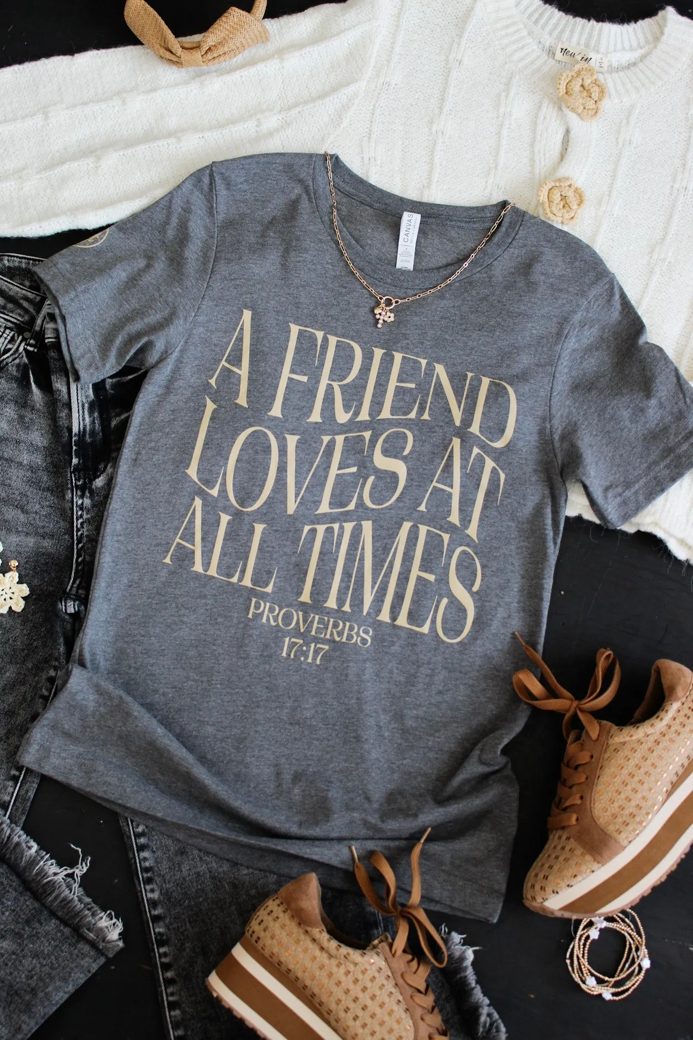 A Friend Loves At All Times Graphic Tee • Charcoal Grey