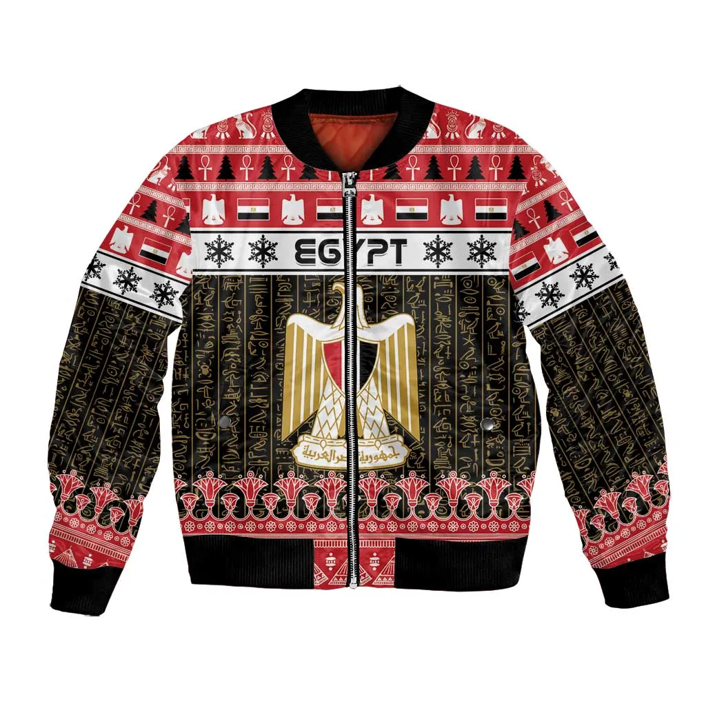 Afro Egypt Christmas Bomber Jacket Coat Of Arms Mix Egyptian Pattern LT15