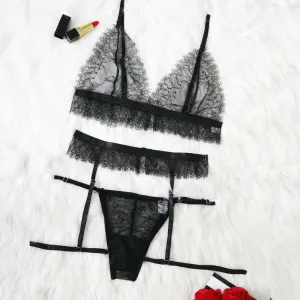 Alexa's Lingerie |  Lace Babydoll See-through Wireless Bra Set | G-String Underwear   Bra & Brief Sets M-3XL