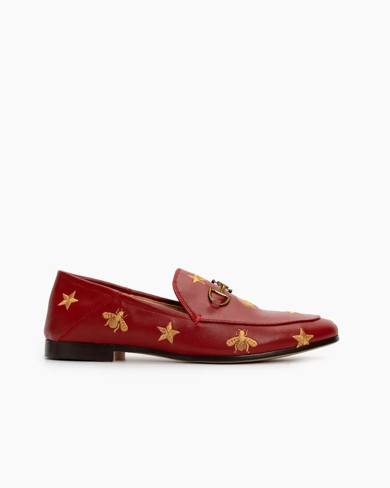 Alina Bee and Star Embroidery Leather Loafers