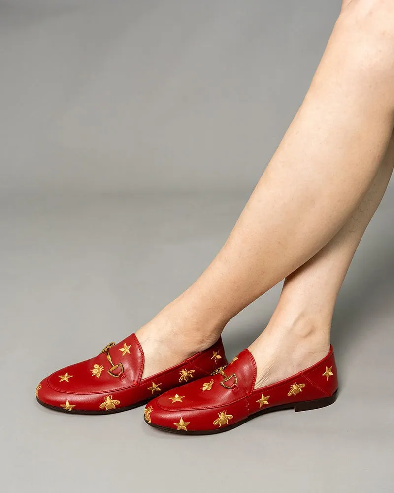 Alina Bee and Star Embroidery Leather Loafers
