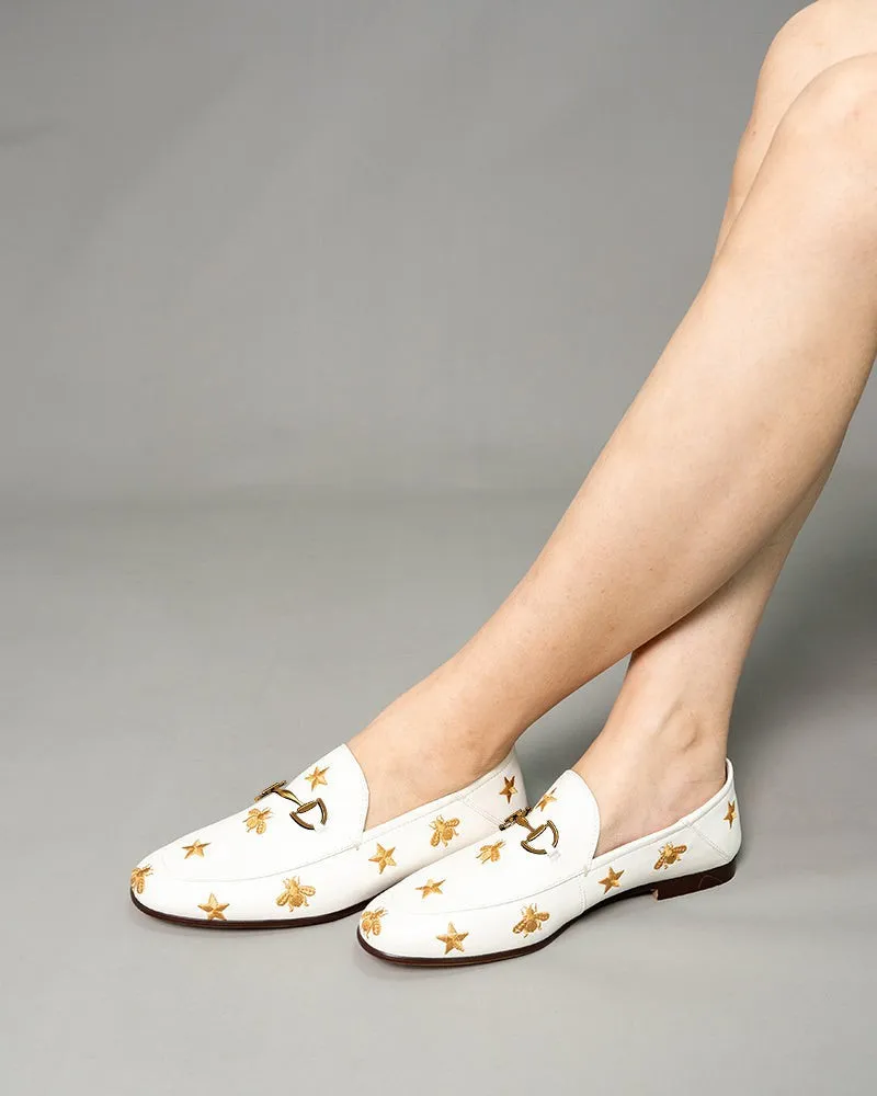 Alina Bee and Star Embroidery Leather Loafers