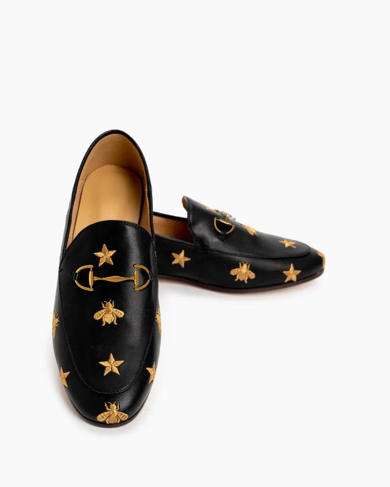 Alina Bee and Star Embroidery Leather Loafers