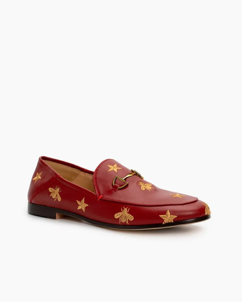 Alina Bee and Star Embroidery Leather Loafers