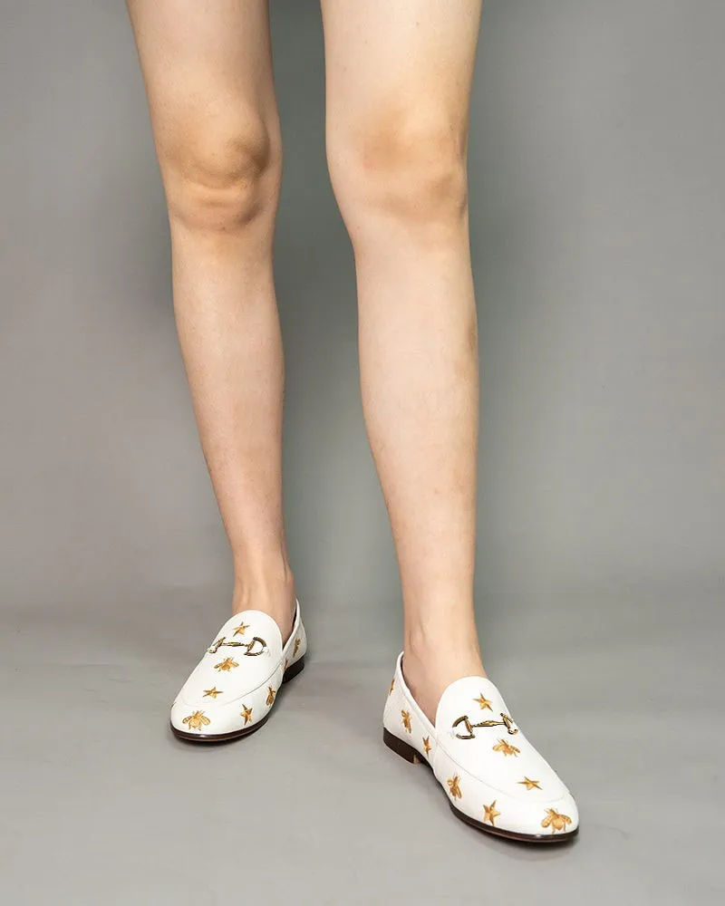 Alina Bee and Star Embroidery Leather Loafers