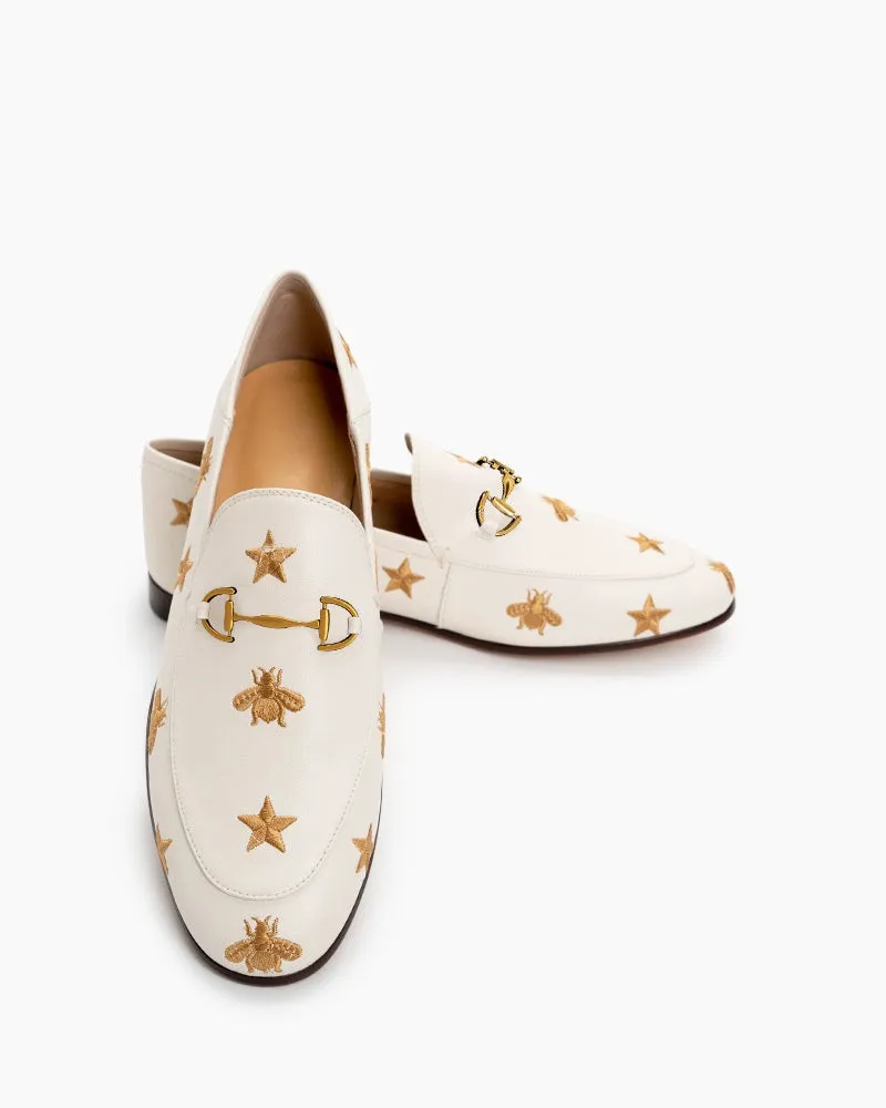 Alina Bee and Star Embroidery Leather Loafers