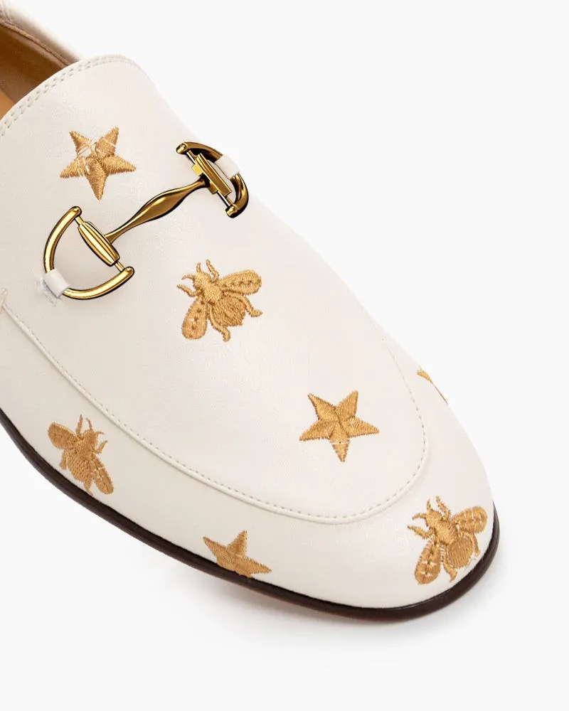 Alina Bee and Star Embroidery Leather Loafers