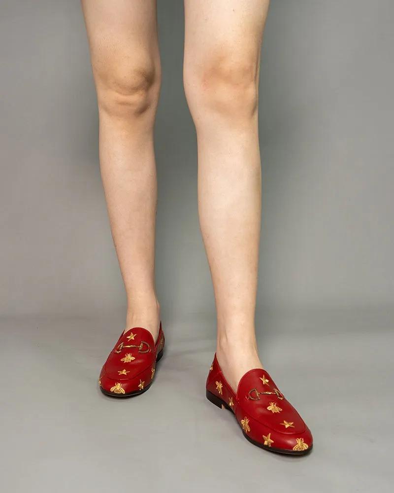 Alina Bee and Star Embroidery Leather Loafers
