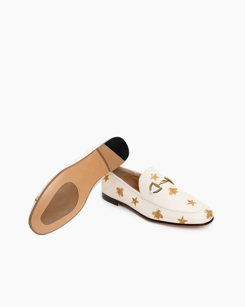 Alina Bee and Star Embroidery Leather Loafers