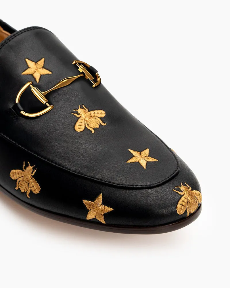 Alina Bee and Star Embroidery Leather Loafers