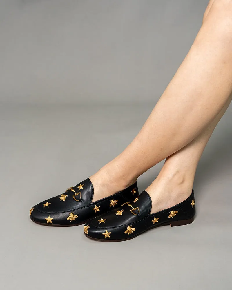 Alina Bee and Star Embroidery Leather Loafers
