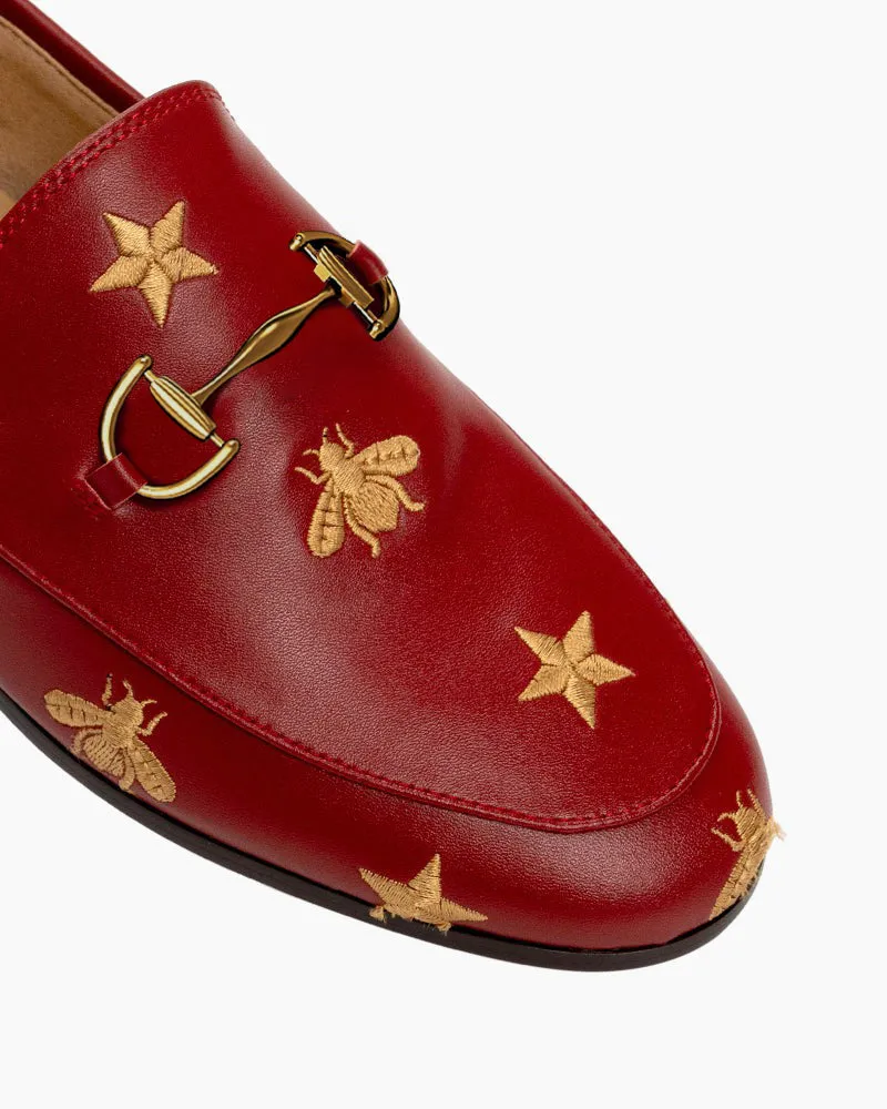 Alina Bee and Star Embroidery Leather Loafers