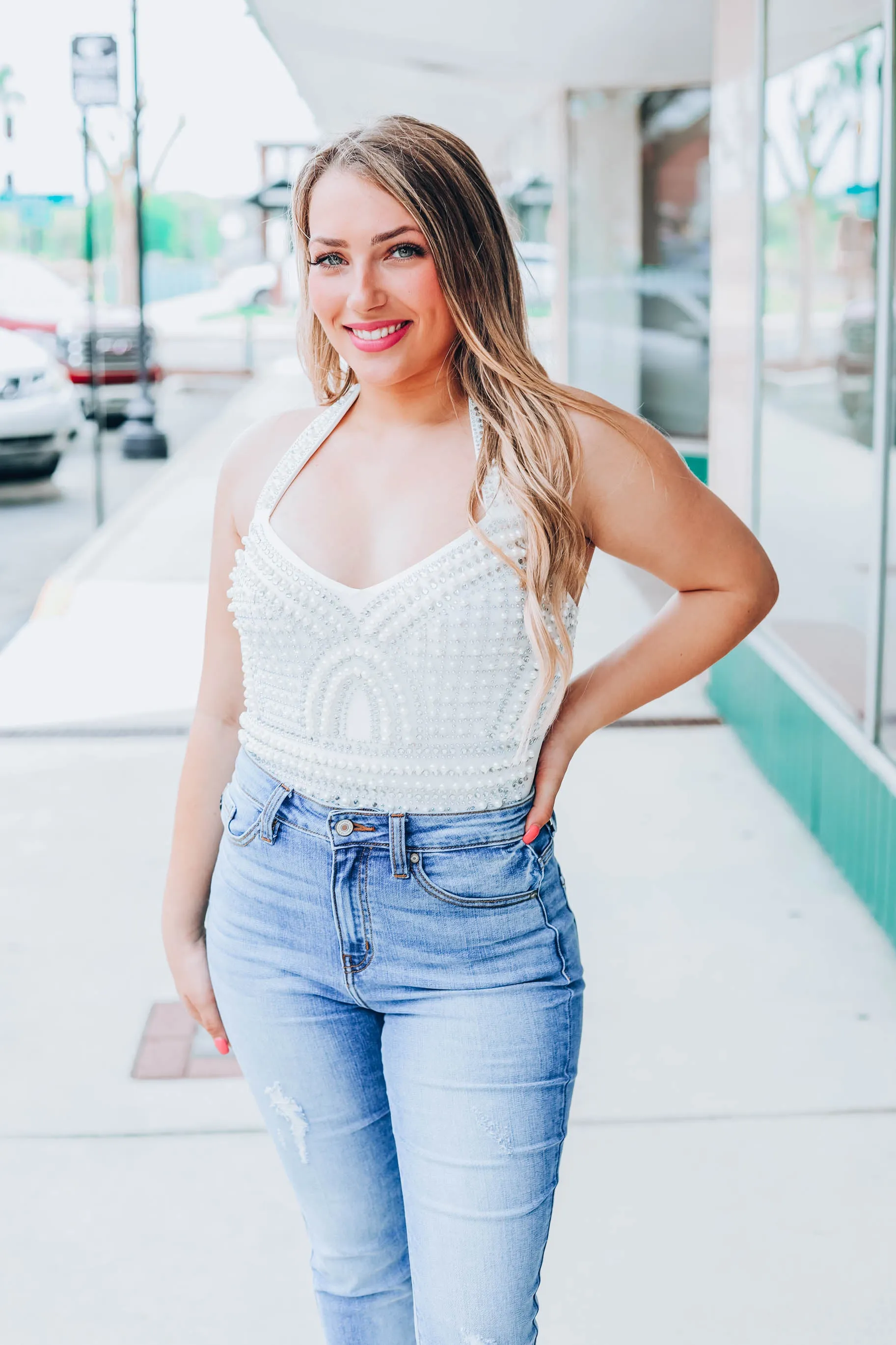Allie Studded Bodysuit - White