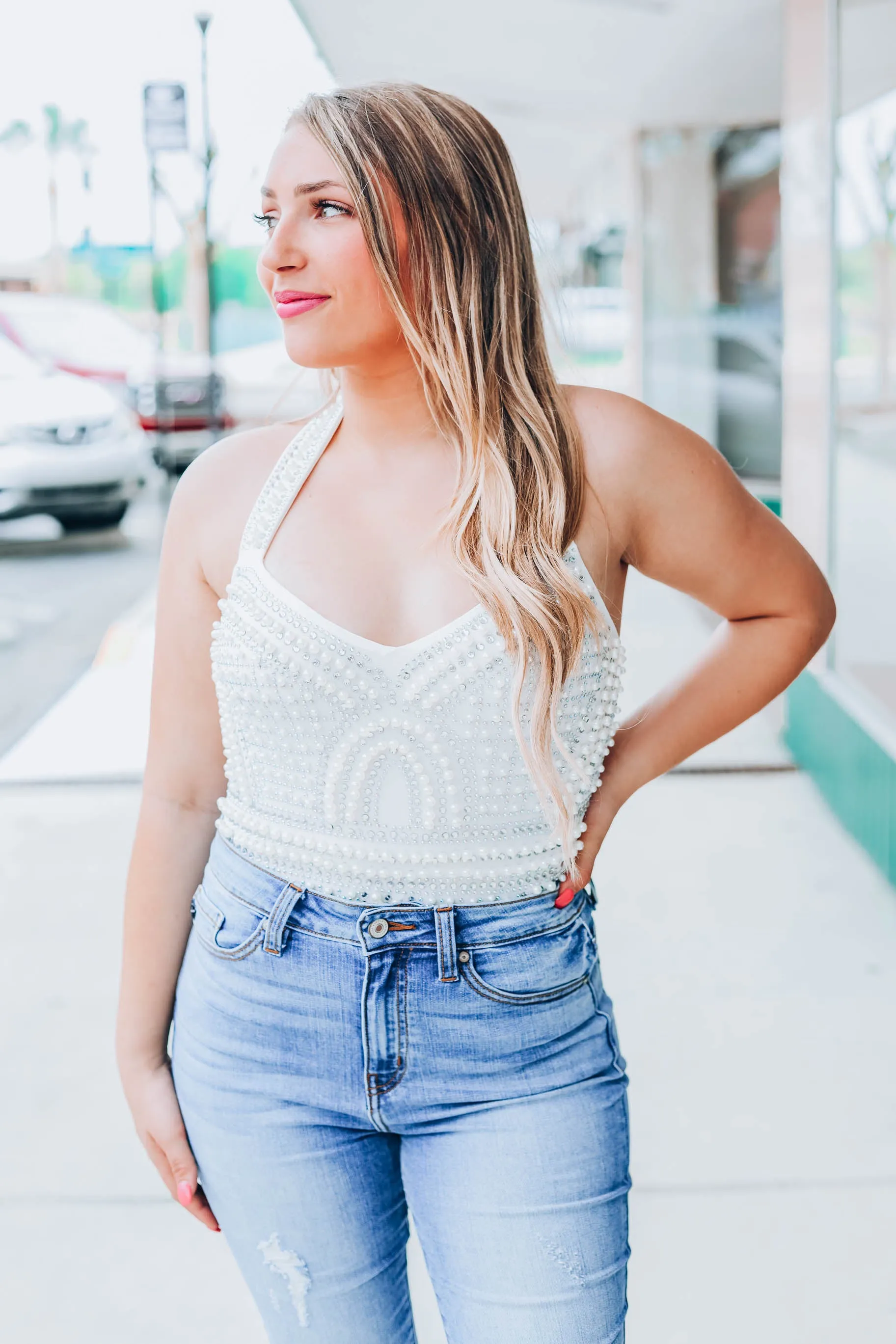 Allie Studded Bodysuit - White