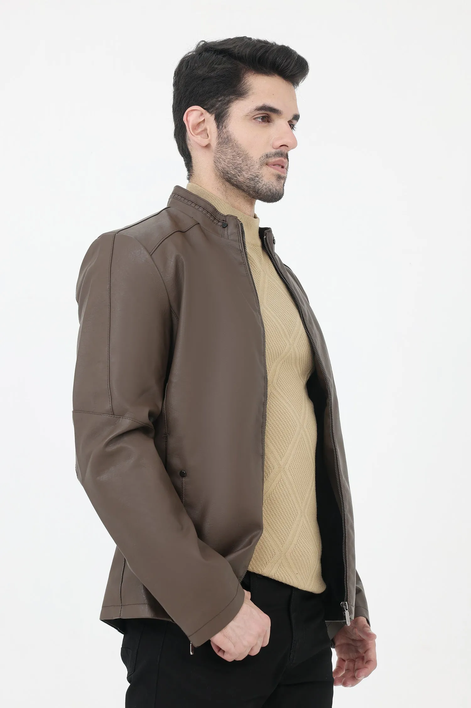 ALMAS URBAN LEATHER JACKET FOR MEN-COFFEE