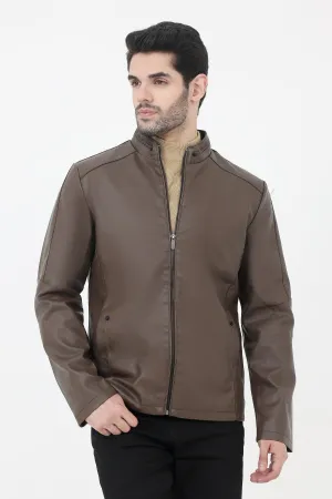 ALMAS URBAN LEATHER JACKET FOR MEN-COFFEE