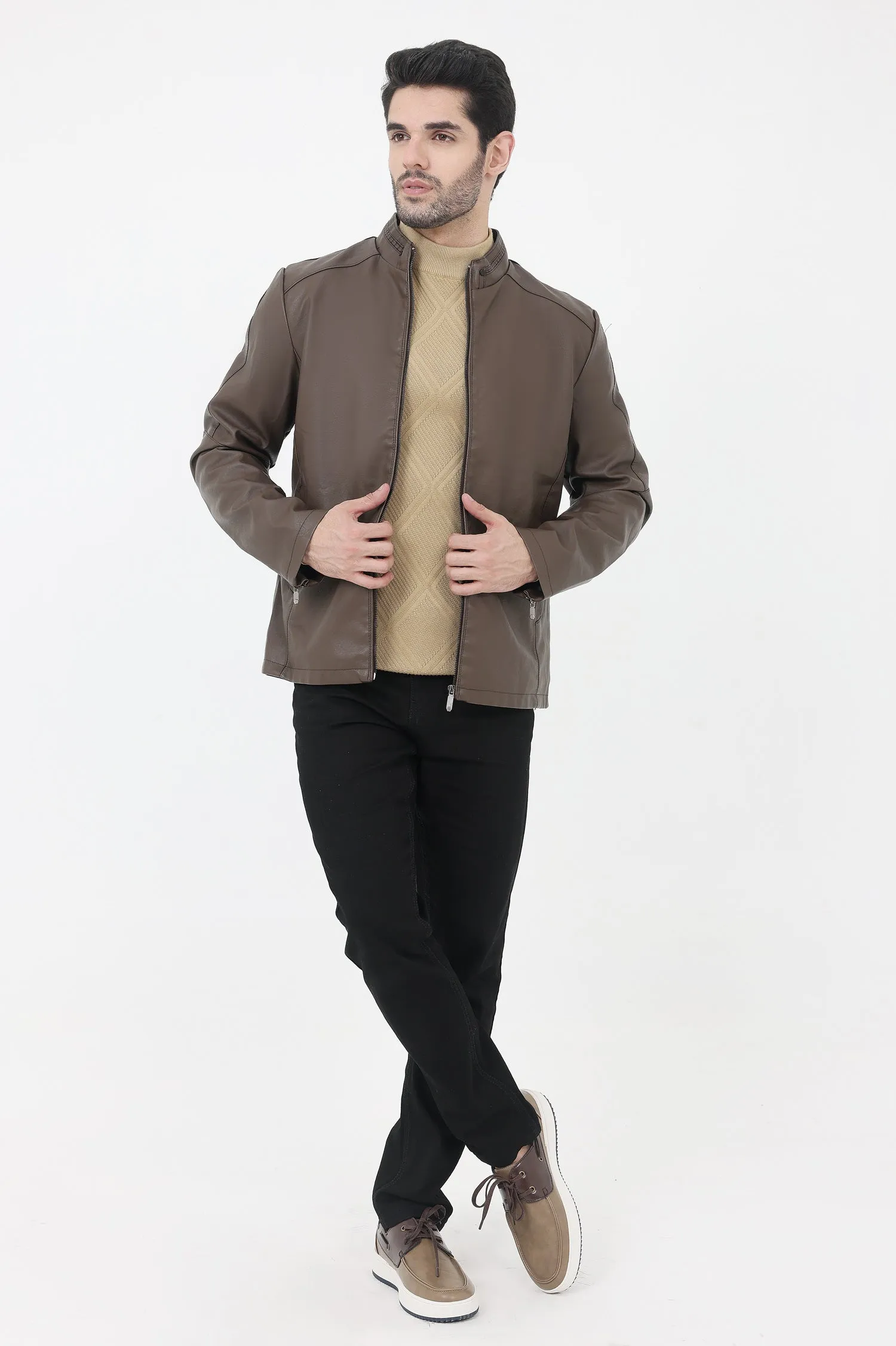 ALMAS URBAN LEATHER JACKET FOR MEN-COFFEE
