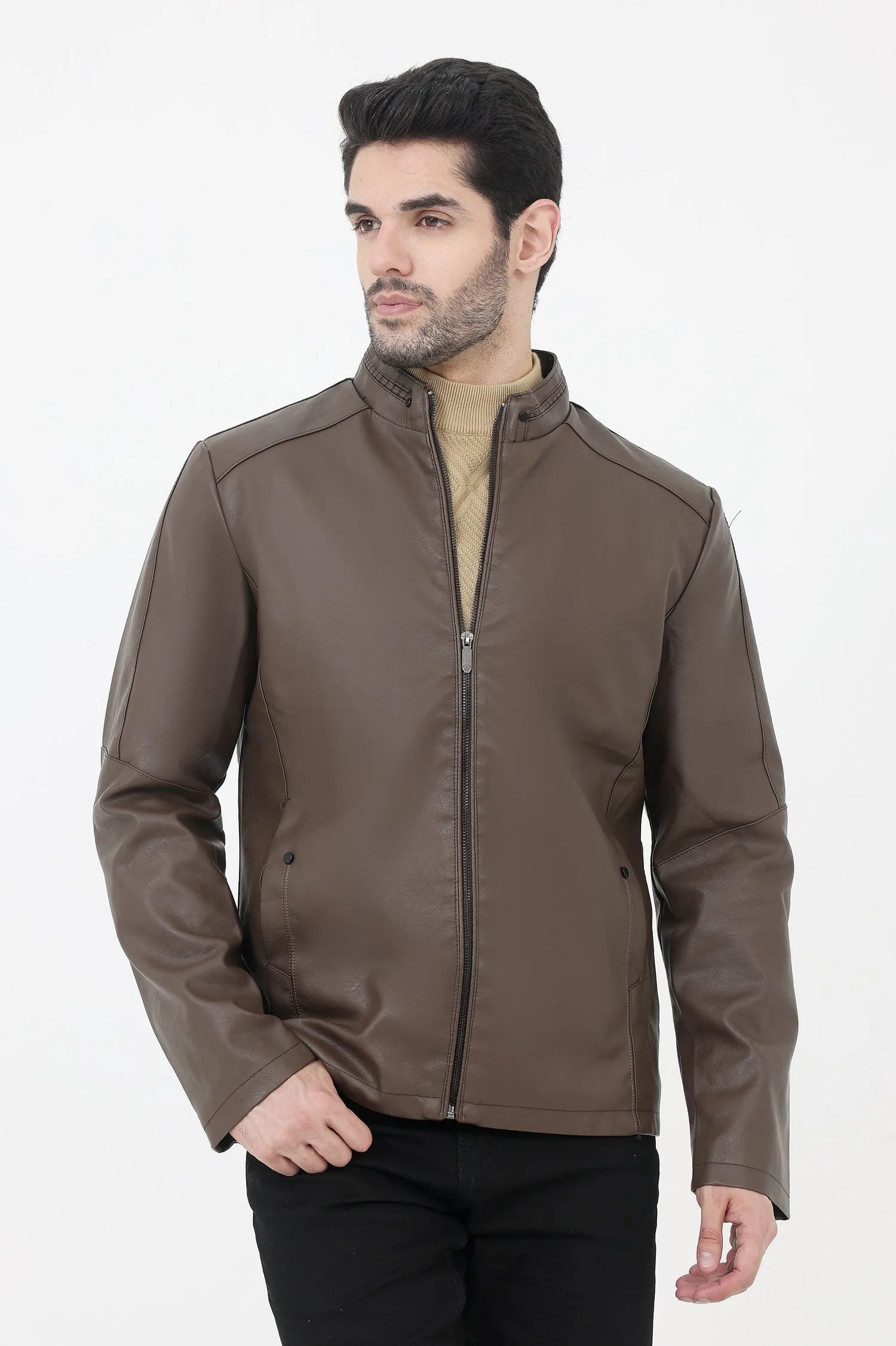 ALMAS URBAN LEATHER JACKET FOR MEN-COFFEE
