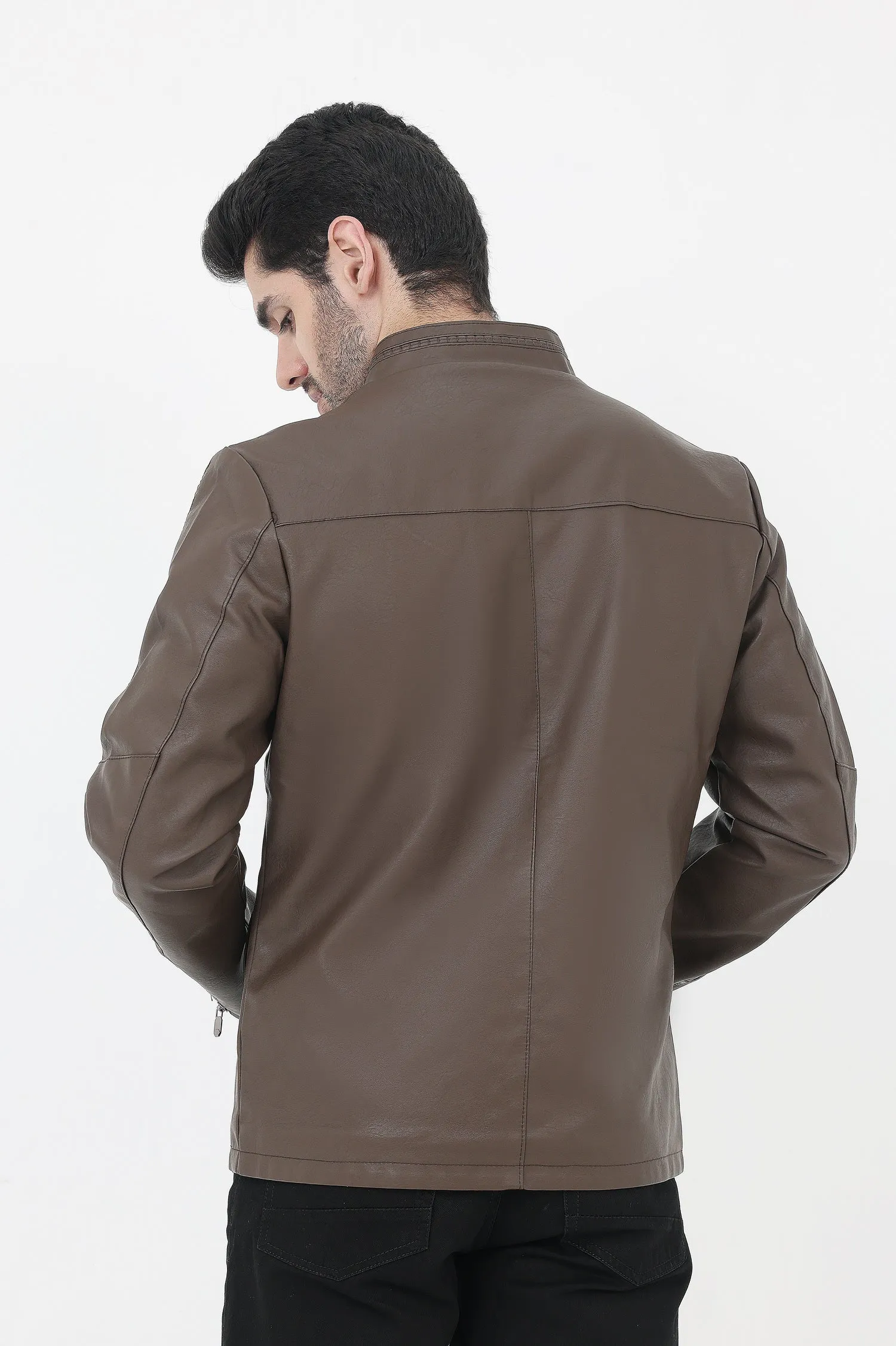 ALMAS URBAN LEATHER JACKET FOR MEN-COFFEE