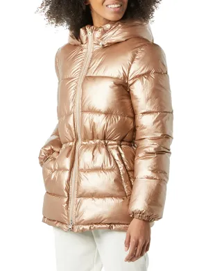 Amazon Essentials Women's Heavyweight Puffer Jacket with Drawstring Waist, Metallic Taupe, X-Small