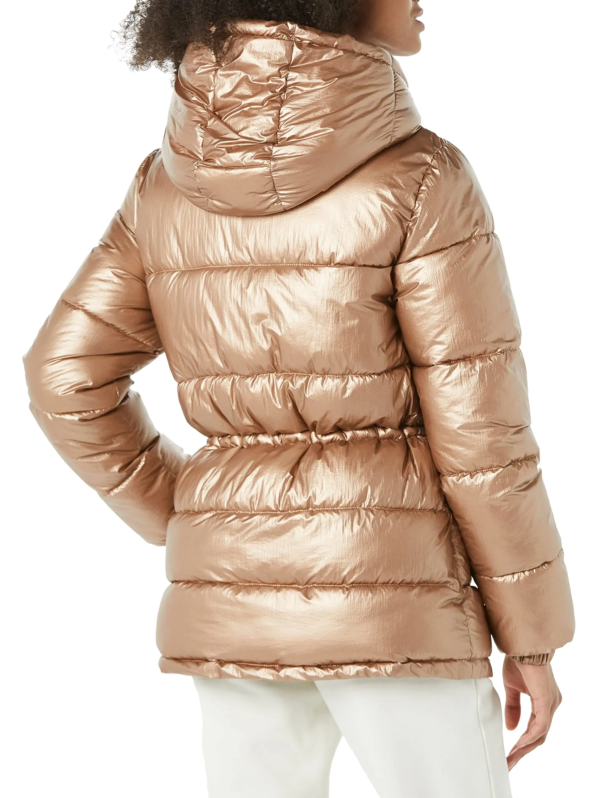 Amazon Essentials Women's Heavyweight Puffer Jacket with Drawstring Waist, Metallic Taupe, X-Small