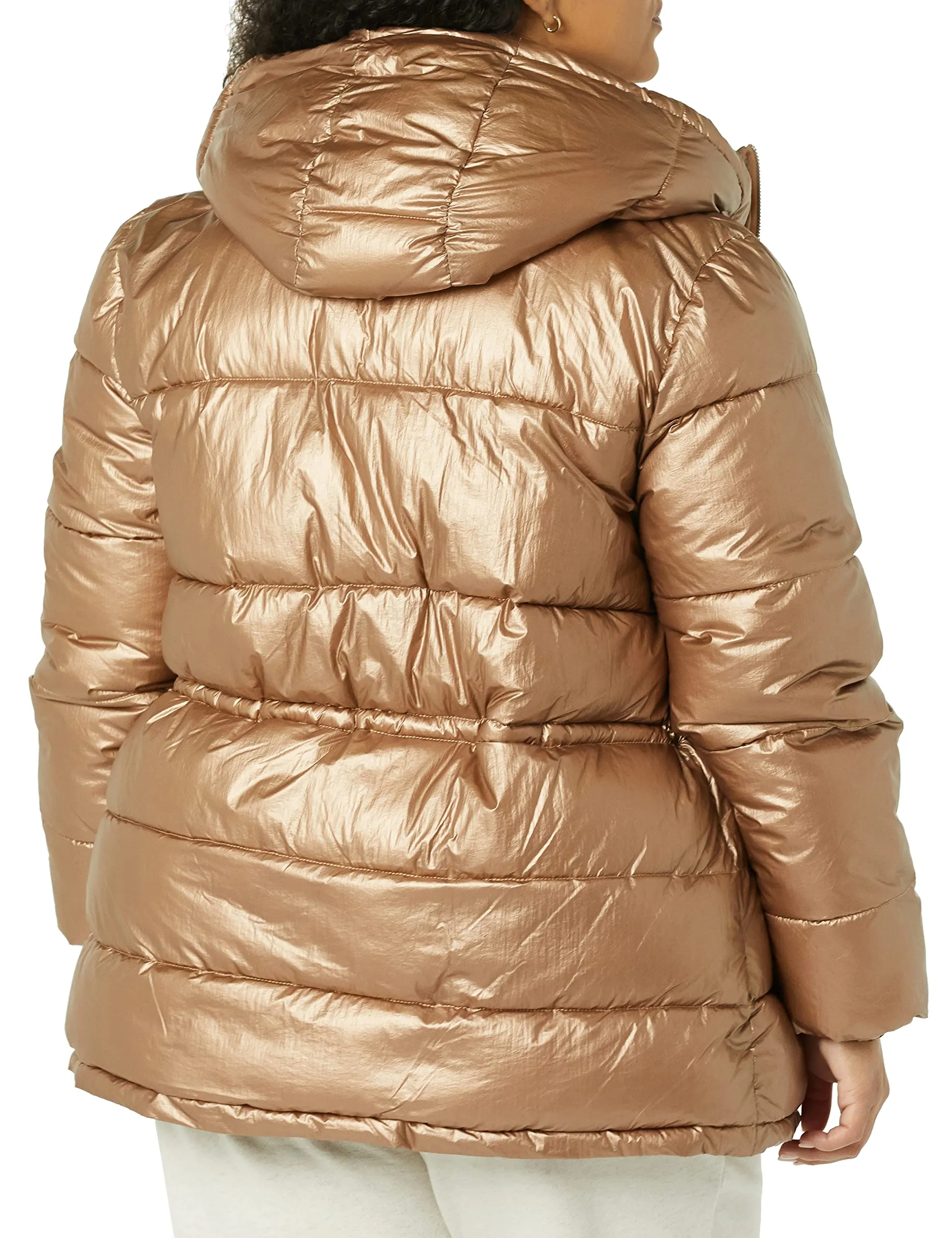 Amazon Essentials Women's Heavyweight Puffer Jacket with Drawstring Waist, Metallic Taupe, X-Small