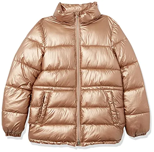 Amazon Essentials Women's Heavyweight Puffer Jacket with Drawstring Waist, Metallic Taupe, X-Small