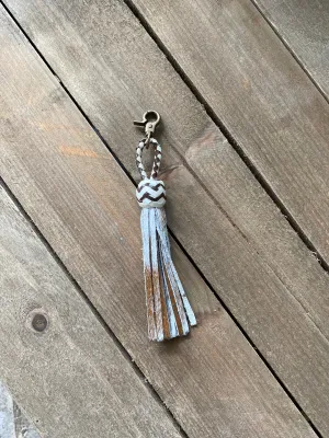 American Darling White & Chocolate Cowhide Tassel Keychain