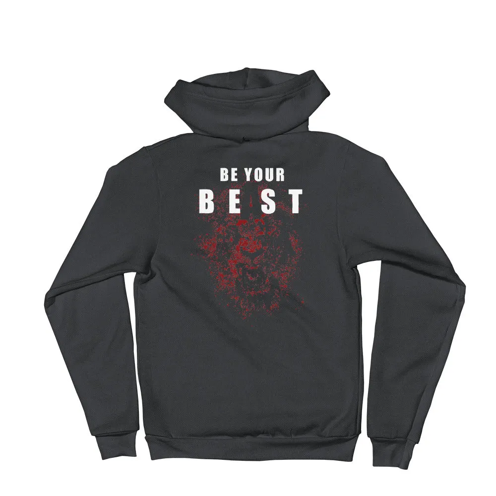 And Still Champion on crest & sleeve, Be Your Beast on back women's zip-up hoodie