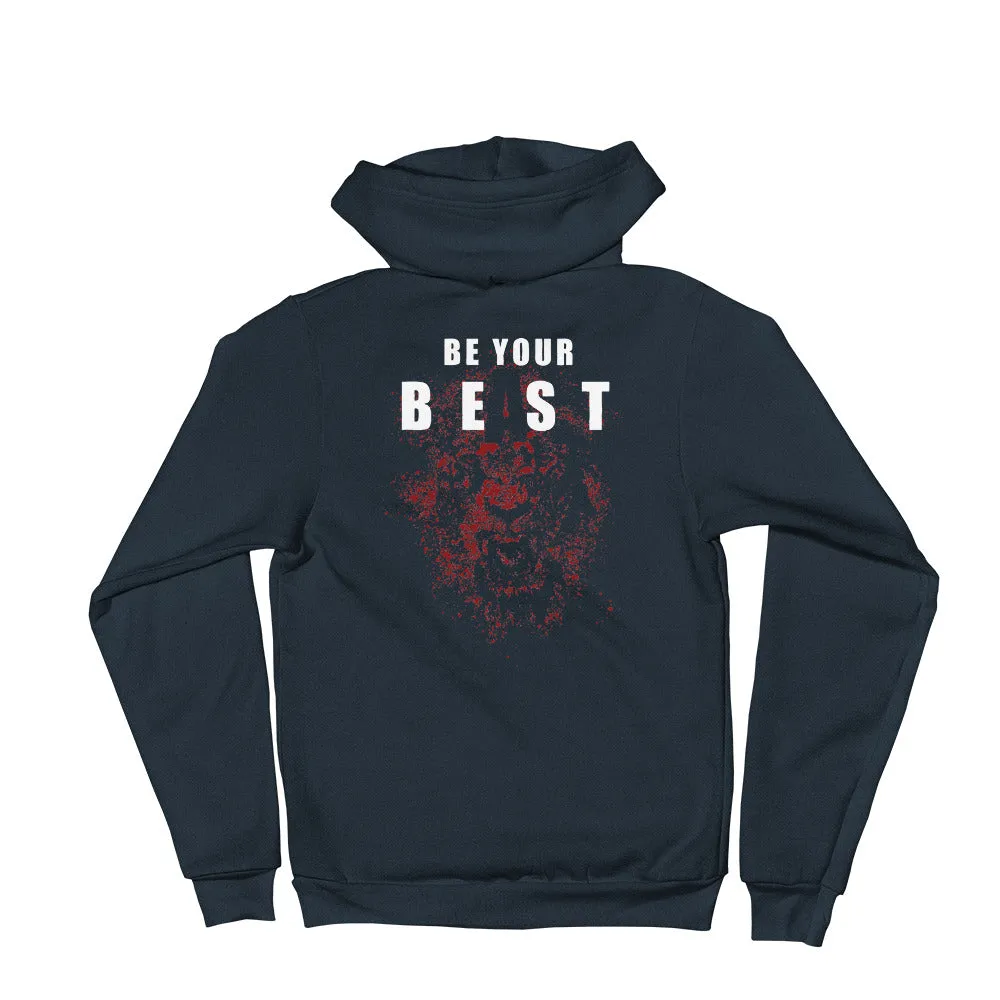 And Still Champion on crest & sleeve, Be Your Beast on back women's zip-up hoodie