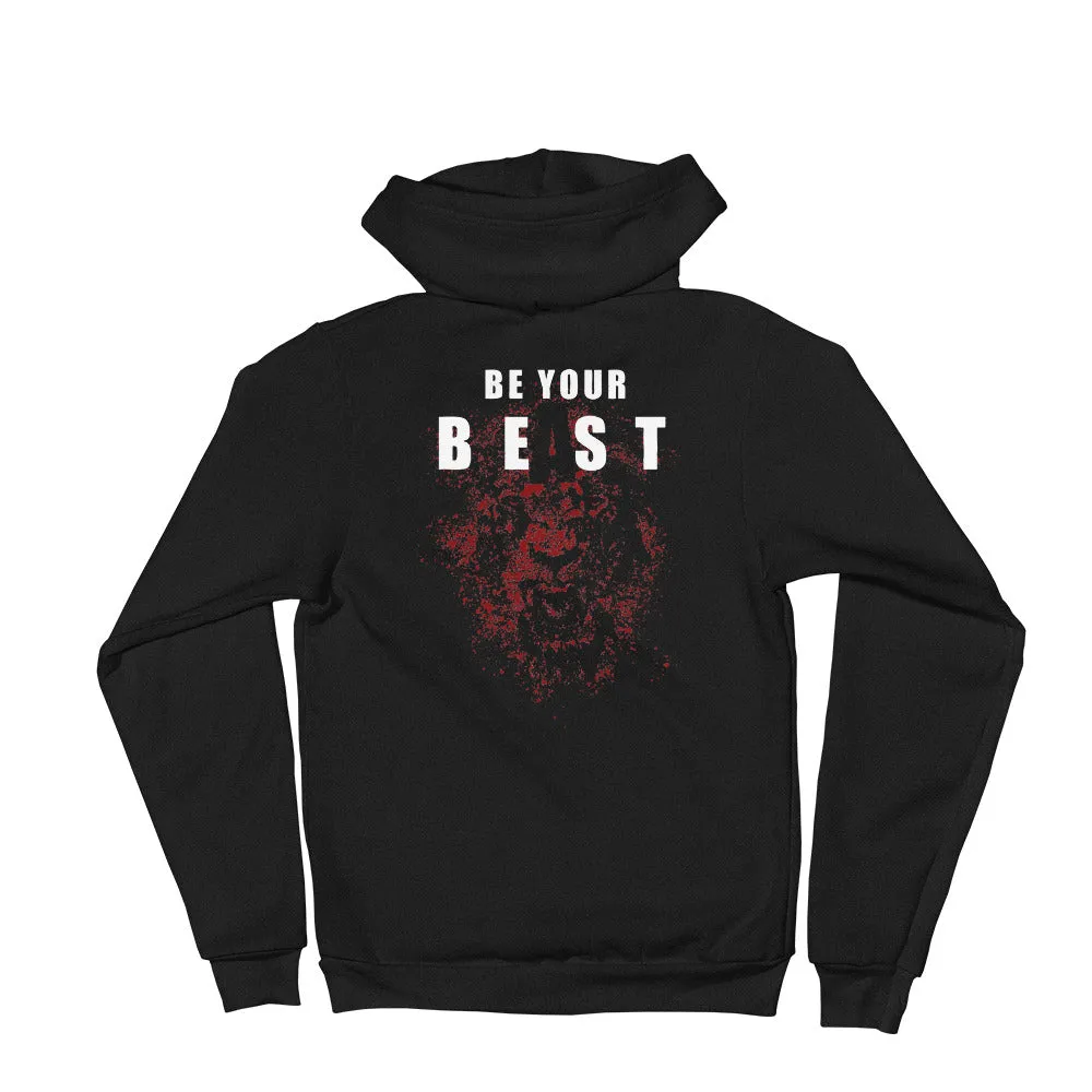 And Still Champion on crest & sleeve, Be Your Beast on back women's zip-up hoodie