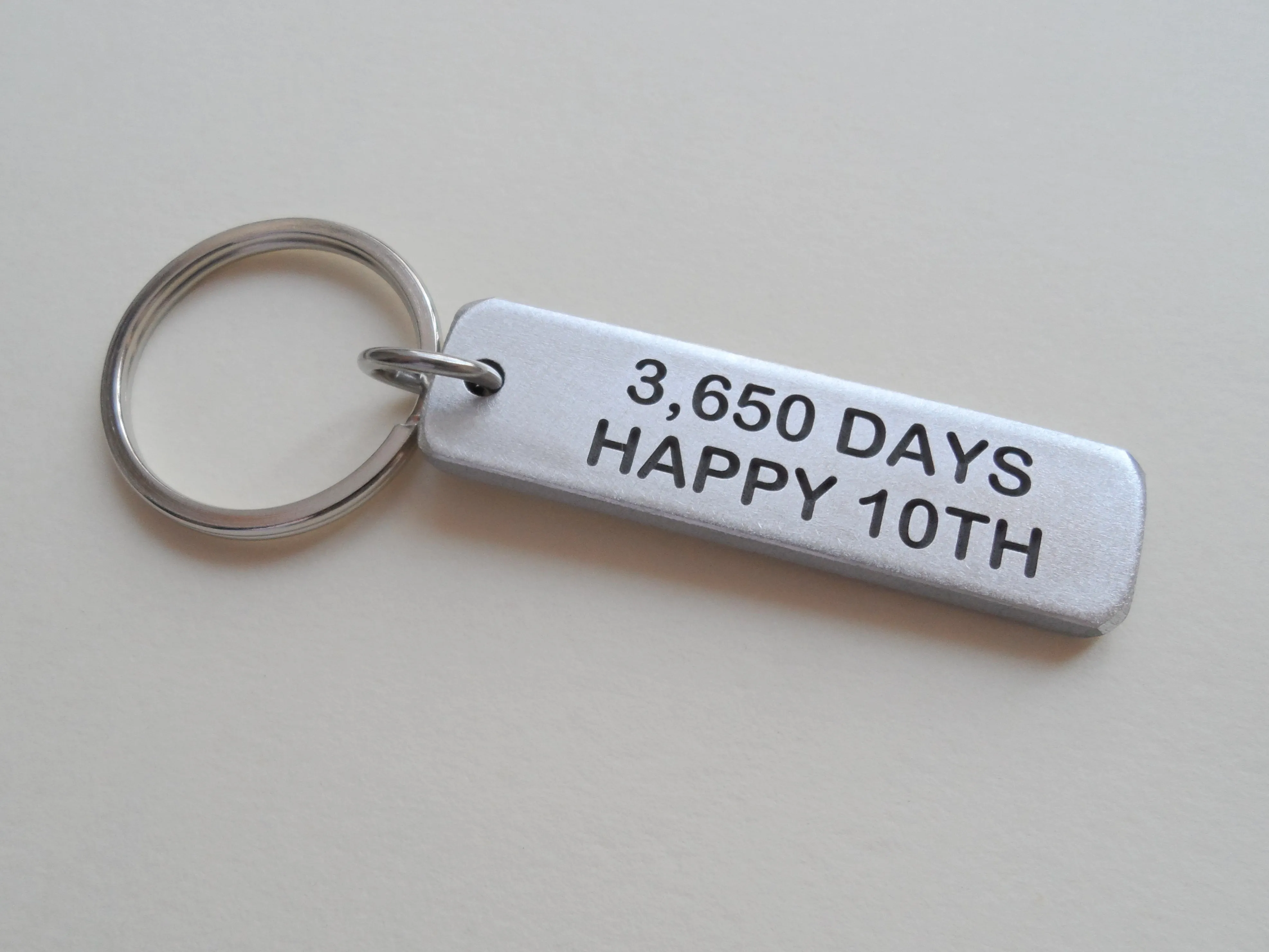 Anniversary Gift • Personalized "Hooked" w/ Anniversary Date Engraved on Aluminum Tag & Fish Hook Charm Keychain, Backside Options