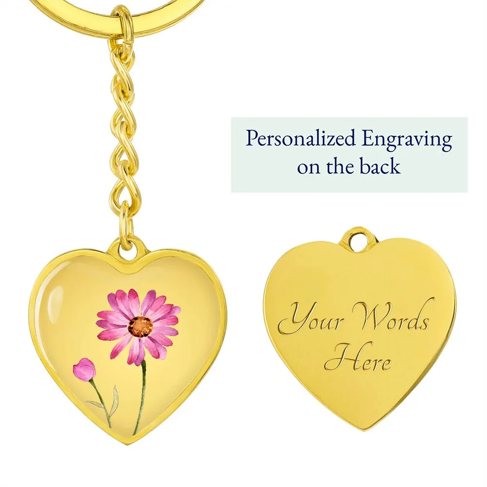 April Birth Flower Keychain, Daisy Keychain, Birth Month Flower Keychain, Birthday Gift For Her, Gift for Daughter, Sister, New Mom Gift - Gold