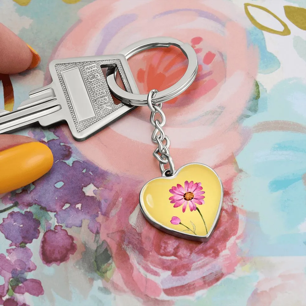 April Birth Flower Keychain, Daisy Keychain, Birth Month Flower Keychain, Birthday Gift For Her, Gift for Daughter, Sister, New Mom Gift - Gold
