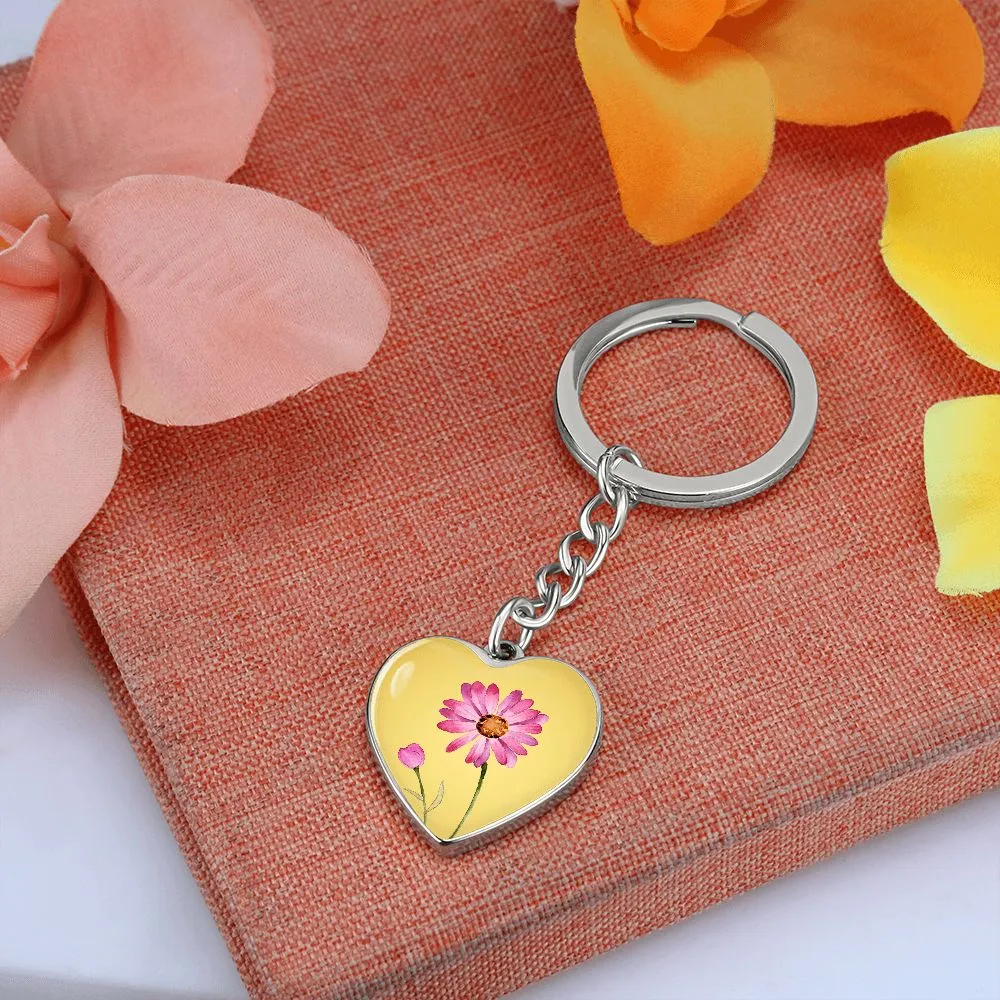 April Birth Flower Keychain, Daisy Keychain, Birth Month Flower Keychain, Birthday Gift For Her, Gift for Daughter, Sister, New Mom Gift - Gold