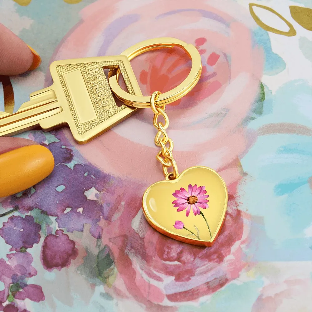 April Birth Flower Keychain, Daisy Keychain, Birth Month Flower Keychain, Birthday Gift For Her, Gift for Daughter, Sister, New Mom Gift - Gold