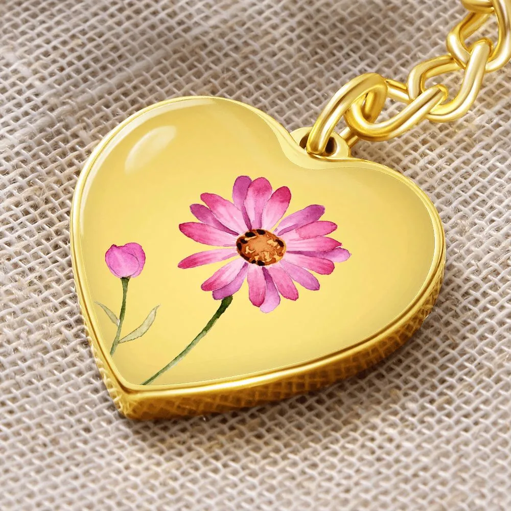 April Birth Flower Keychain, Daisy Keychain, Birth Month Flower Keychain, Birthday Gift For Her, Gift for Daughter, Sister, New Mom Gift - Gold