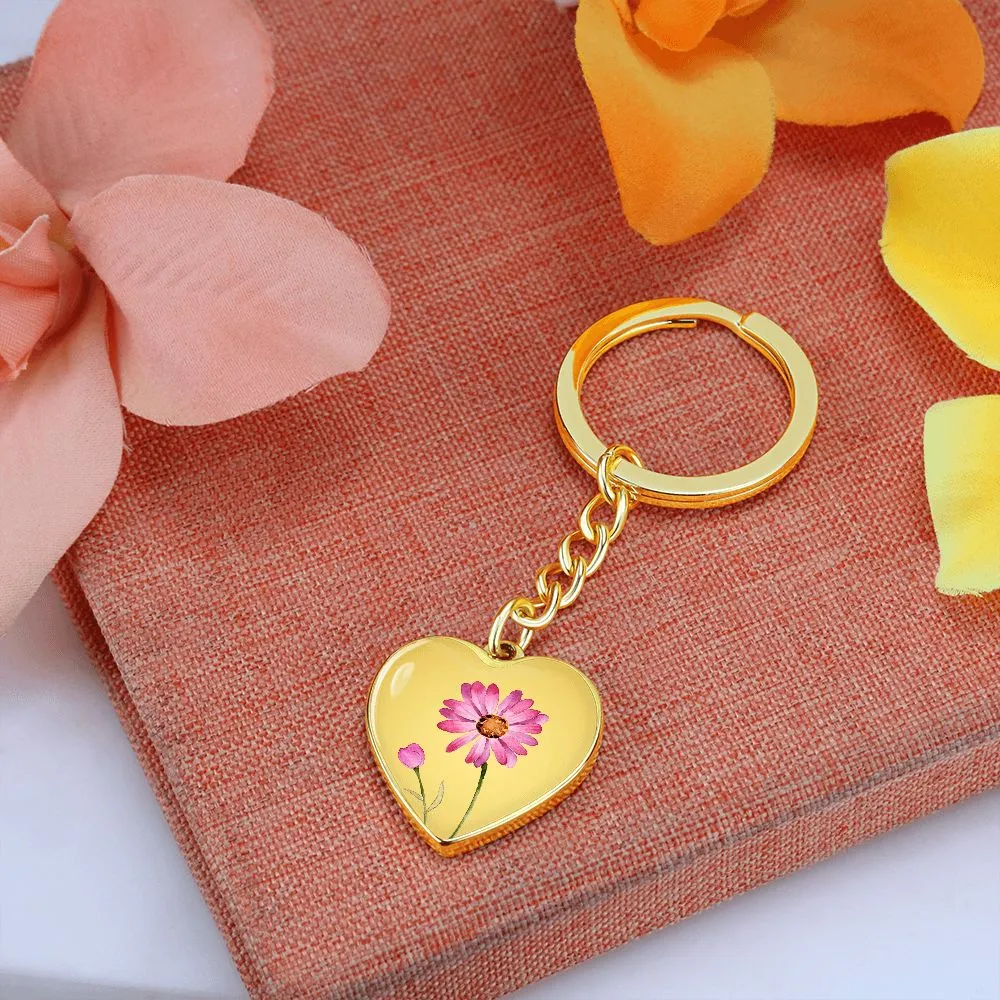 April Birth Flower Keychain, Daisy Keychain, Birth Month Flower Keychain, Birthday Gift For Her, Gift for Daughter, Sister, New Mom Gift - Gold