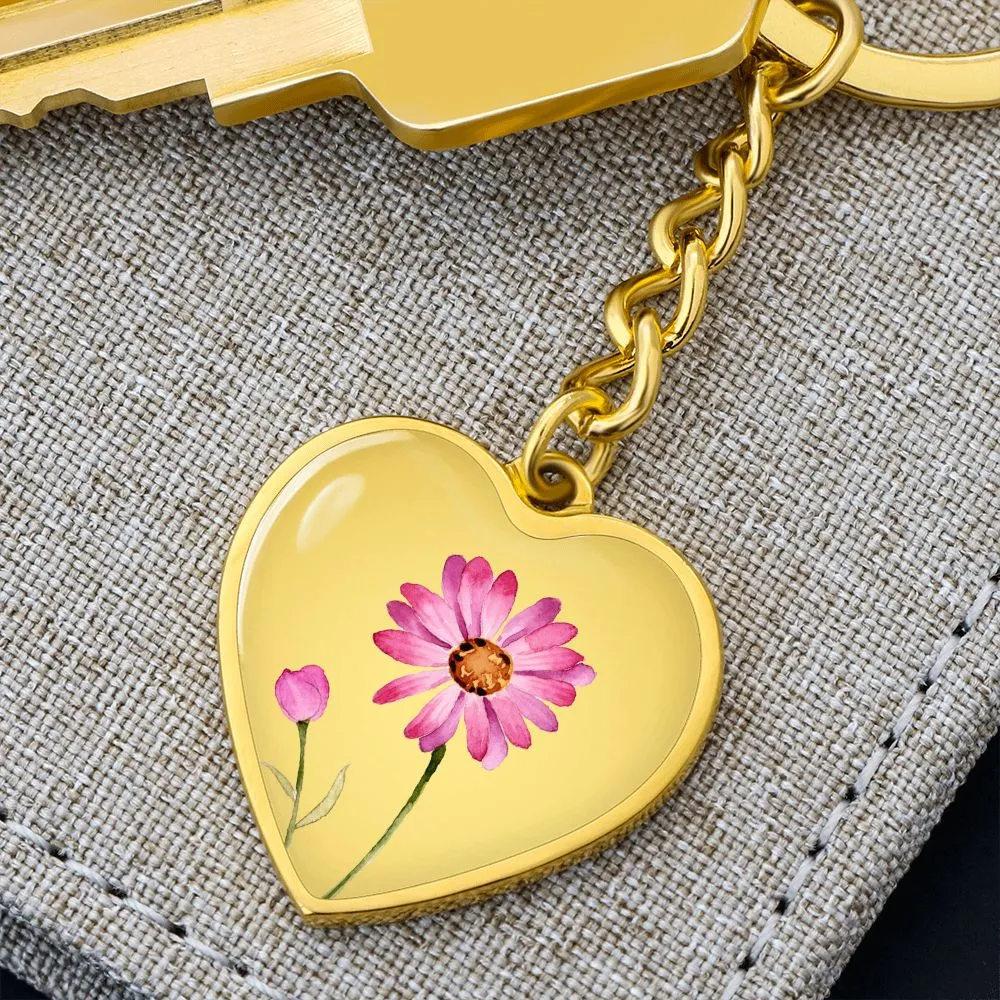 April Birth Flower Keychain, Daisy Keychain, Birth Month Flower Keychain, Birthday Gift For Her, Gift for Daughter, Sister, New Mom Gift - Gold
