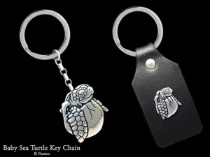 Baby Sea Turtle Key Chain / Key Ring Sterling Silver