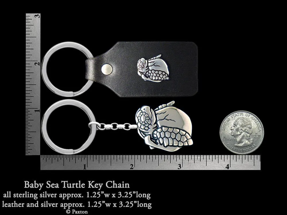 Baby Sea Turtle Key Chain / Key Ring Sterling Silver
