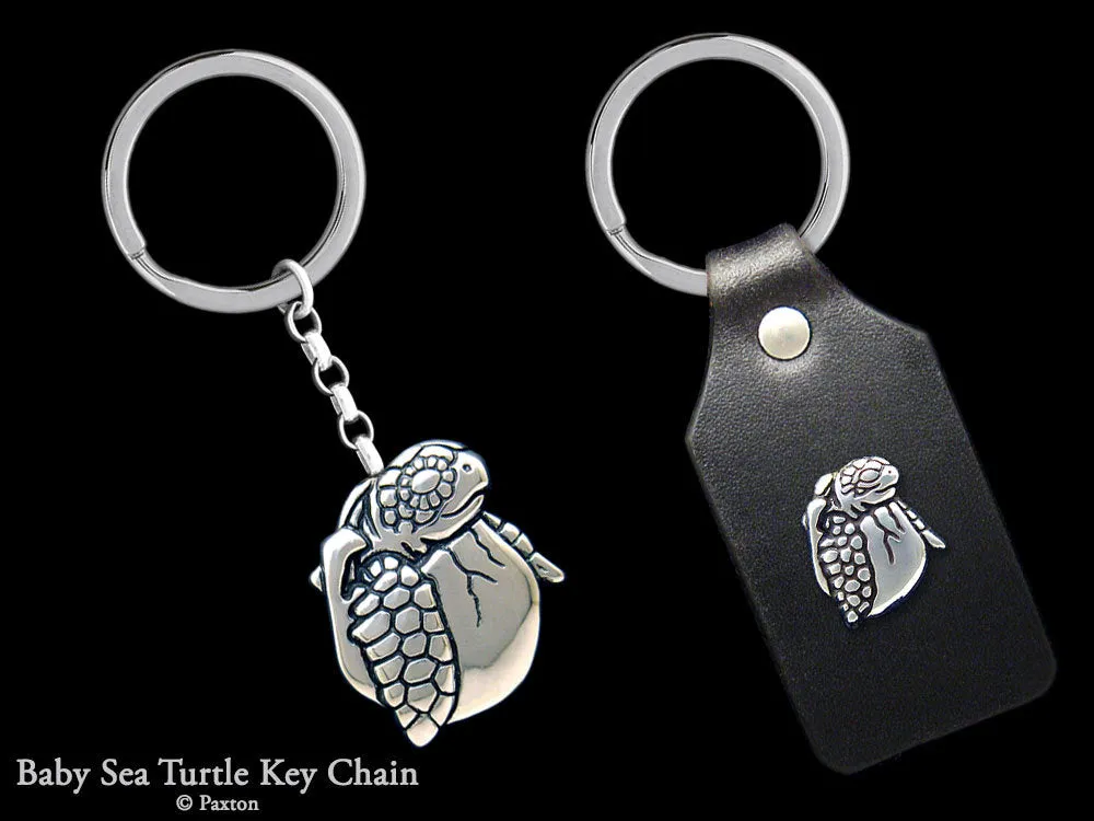 Baby Sea Turtle Key Chain / Key Ring Sterling Silver