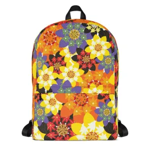 Backpack featuring an illustration of stylized flowers providing an explosion of color..