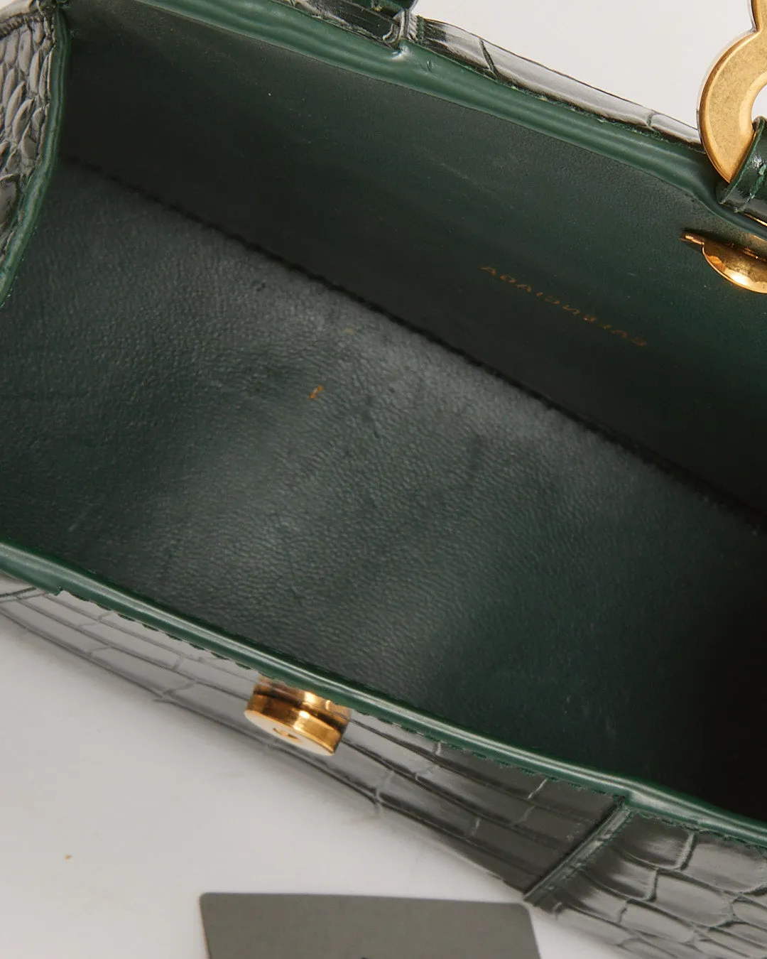 Balenciaga Forest Green Crocodile Embossed Hourglass XS Bag