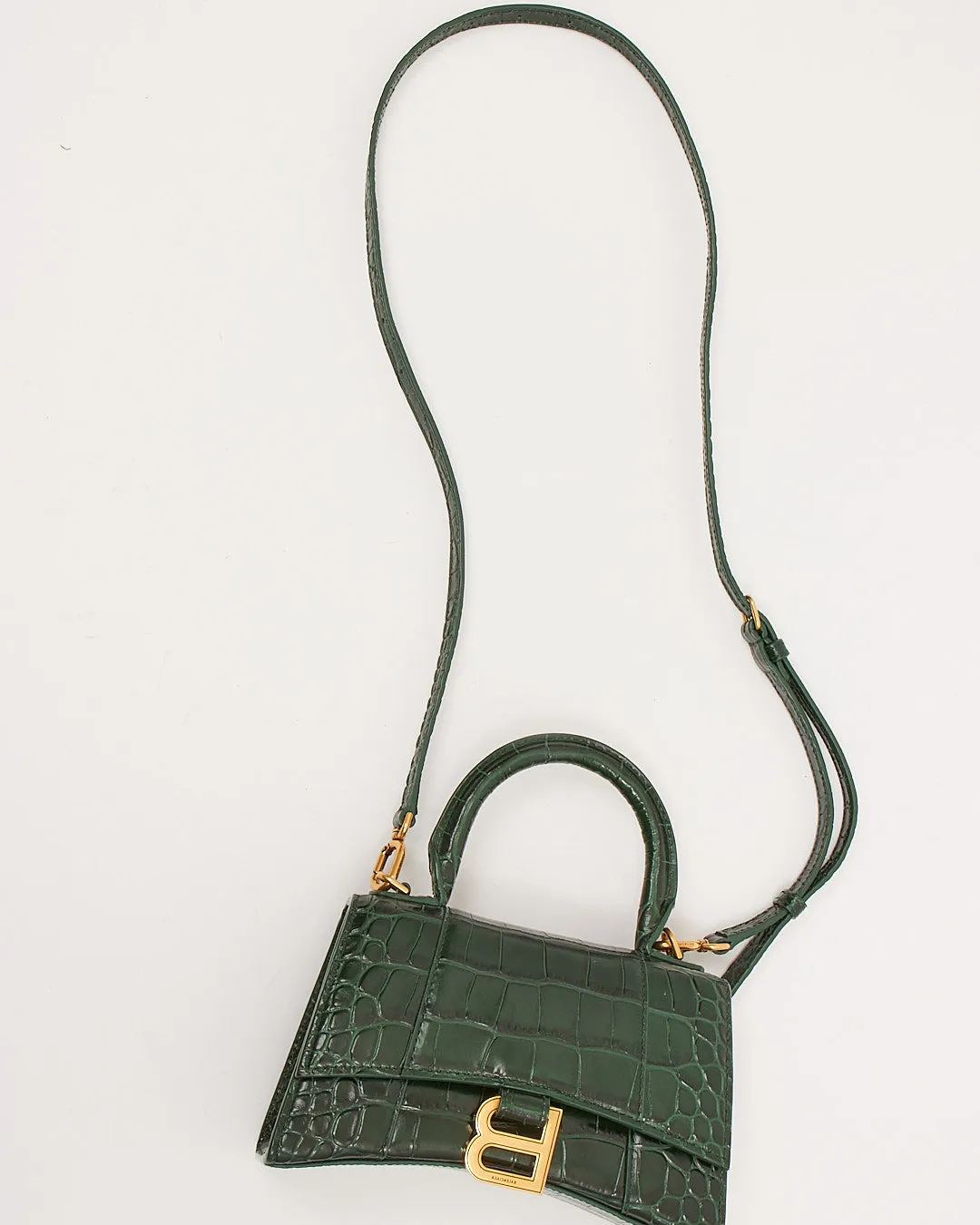 Balenciaga Forest Green Crocodile Embossed Hourglass XS Bag