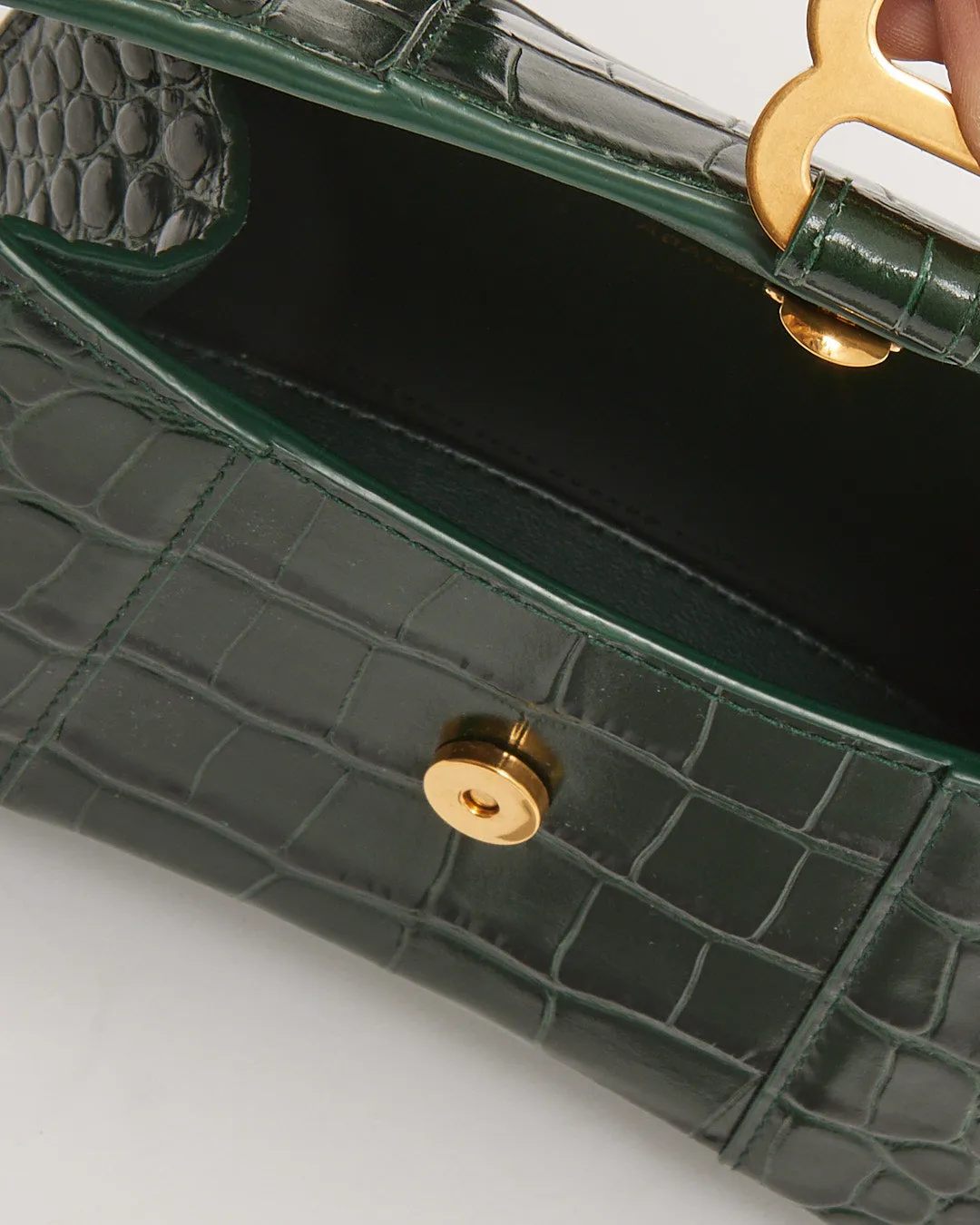 Balenciaga Forest Green Crocodile Embossed Hourglass XS Bag