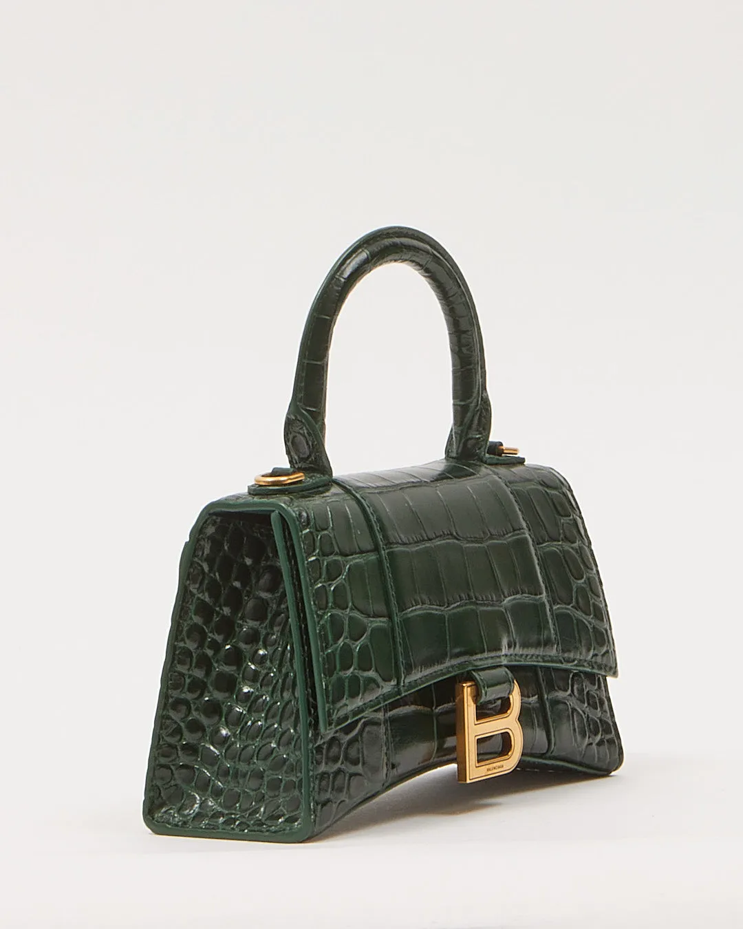 Balenciaga Forest Green Crocodile Embossed Hourglass XS Bag