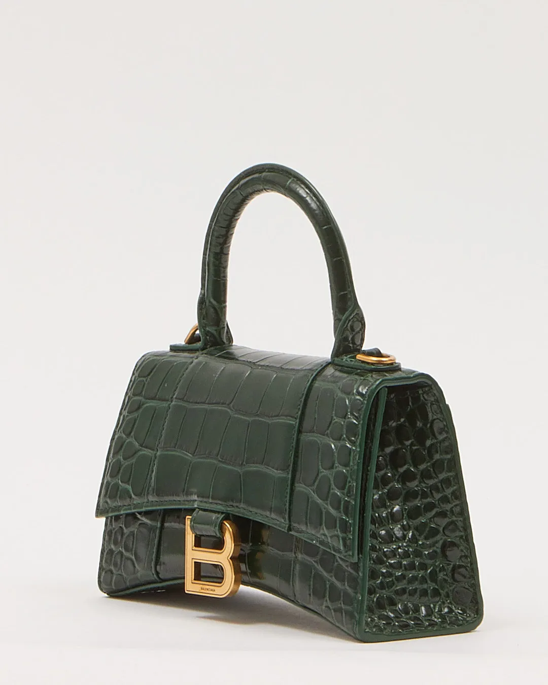 Balenciaga Forest Green Crocodile Embossed Hourglass XS Bag