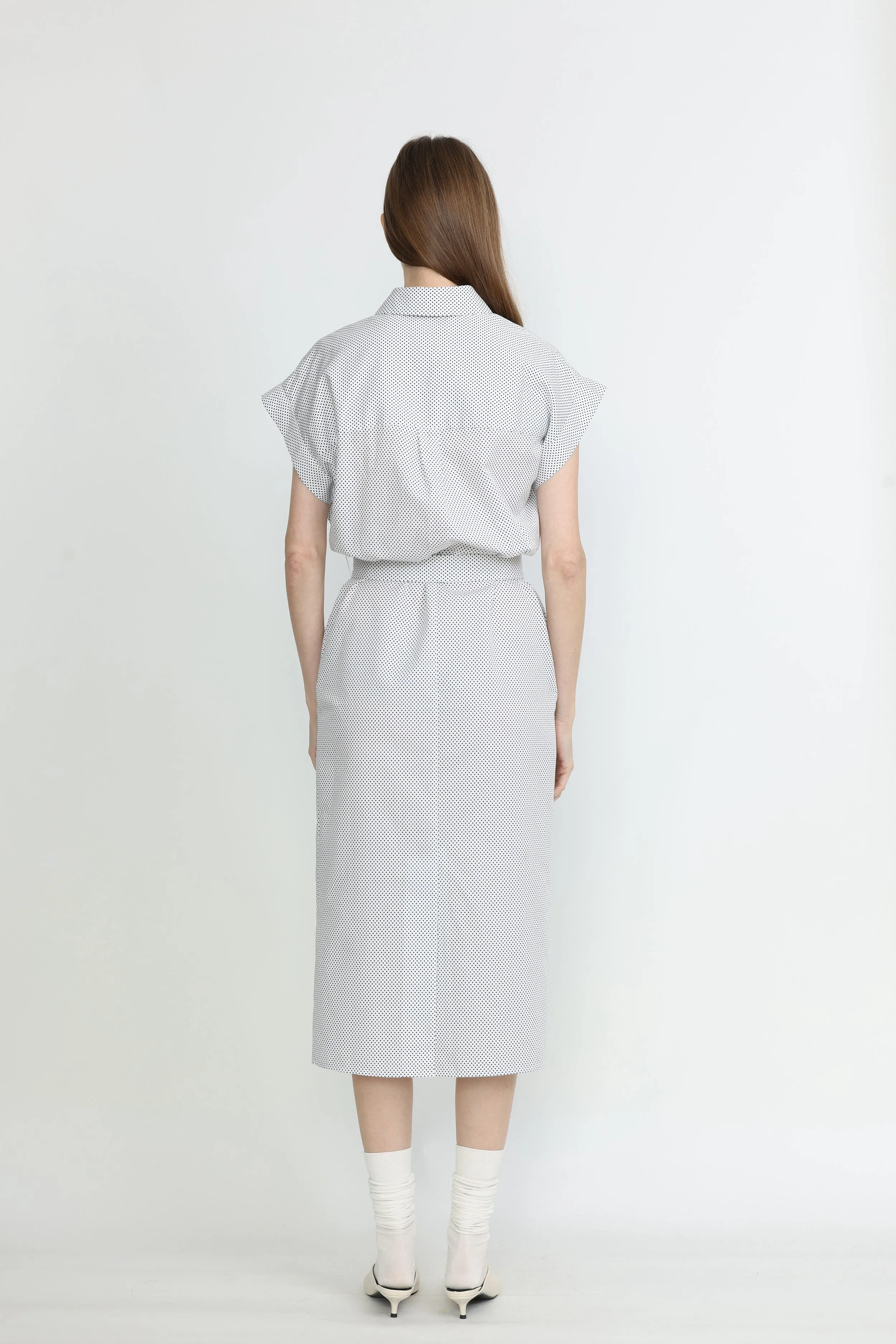 Ballarat Dress - Utility shirt dress in white polka